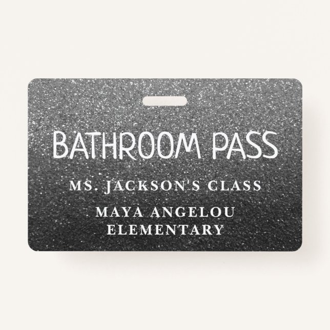 Silver Glitter Back To School Bathroom Hall Pass Badge (Back)