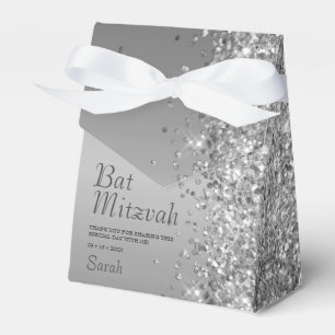 Silver Glitter Bat Mitzvah Favor Box