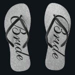 Silver glitter beach wedding flip flops for bride<br><div class="desc">Faux silver glitter wedding flip flops for bride and groom. Custom strap colour for him and her. Silvery sparkly texture with glittery glimmers and sparkling glimmers. Glamourous beach sandals for men and women. Cute party favour for beach theme wedding, marriage, bridal shower, engagement, anniversary, birthday, bbq, bachelorette, girls weekend trip...</div>