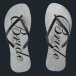 Silver glitter beach wedding flip flops for bride<br><div class="desc">Faux silver glitter wedding flip flops for bride and groom. Custom strap colour for him and her. Silvery sparkly texture with glittery glimmers and sparkling glimmers. Glamourous beach sandals for men and women. Cute party favour for beach theme wedding, marriage, bridal shower, engagement, anniversary, birthday, bbq, bachelorette, girls weekend trip...</div>