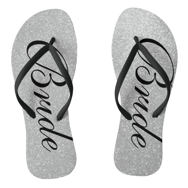 Silver glitter beach wedding flip flops for bride (Footbed)