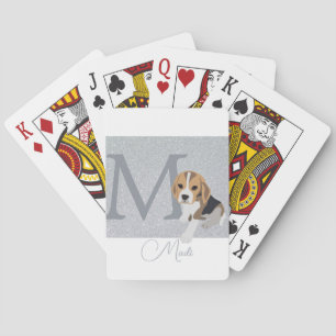 Silver Glitter Beagle Dog Lovers Personalized Name Playing Cards