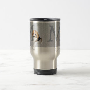 Silver Glitter Beagle Dog Owner and Proud Monogram Travel Mug