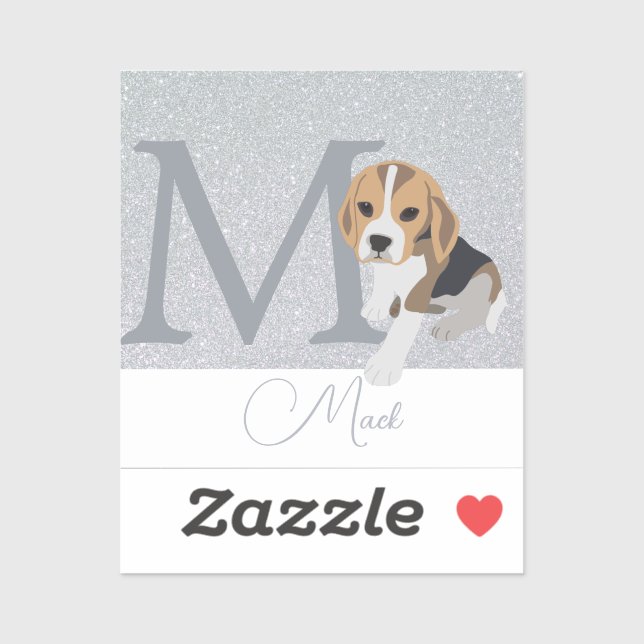 Silver Glitter Beagle Lovers Personalized Monogram (Sheet)