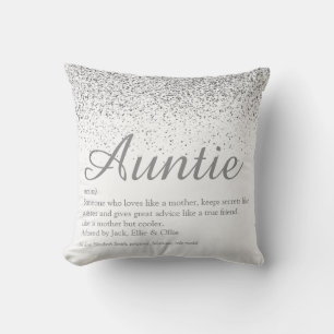 Silver Glitter Best Ever Auntie Aunt Definition Throw Pillow
