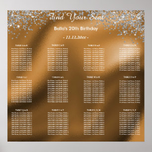 Silver Glitter Birthday Alphabetic Seating Plan Poster