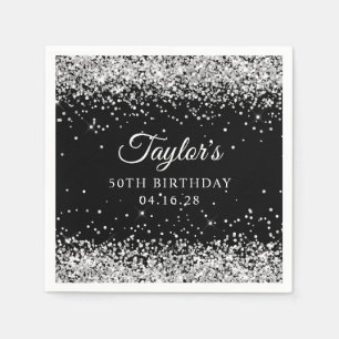 Silver Glitter Black 50th Birthday Napkin
