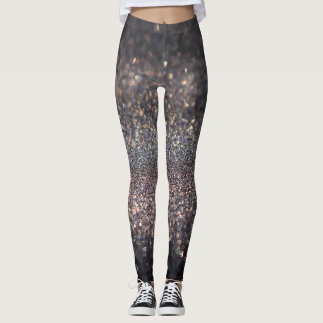 Silver Glitter: Black Bokeh Christmas Leggings (Front)