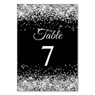Silver Glitter Black Elegant Calligraphy Table Number
