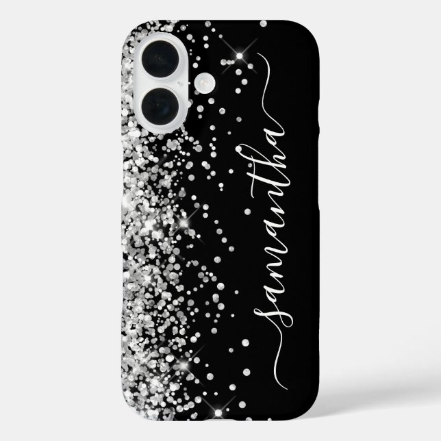 Silver Glitter Black Girly Signature Case-Mate iPhone Case (Back)