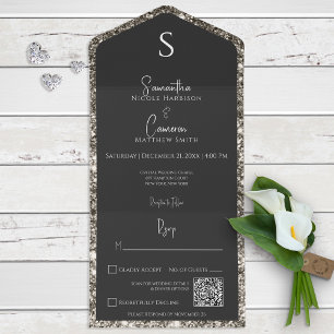 Silver Glitter & Black Glam QR Code All In One Invitation