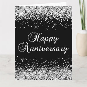 Silver Glitter Black Happy Anniversary Card