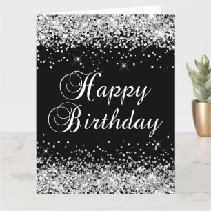 Silver Glitter Black Happy Birthday Big Card