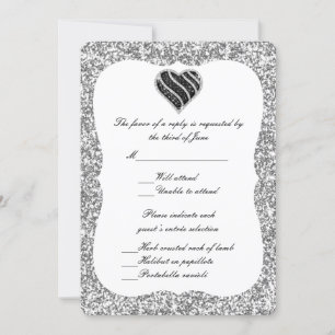 Silver Glitter Black Heart Response Card