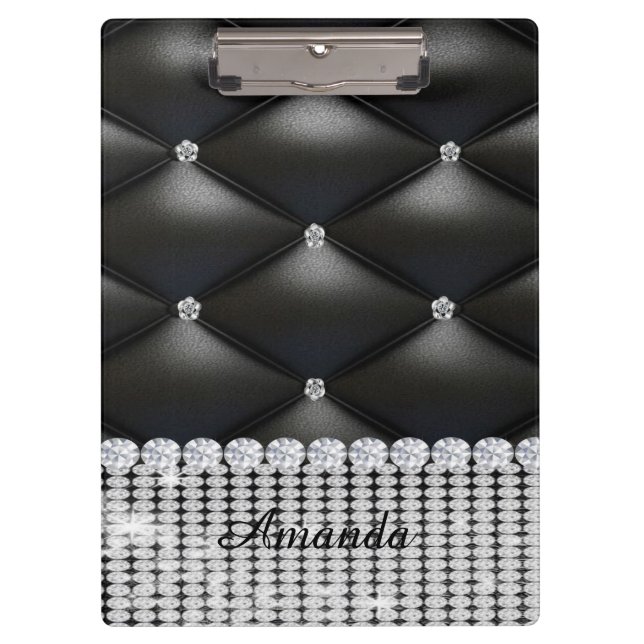 silver glitter black  monogram  clipboard (Front)