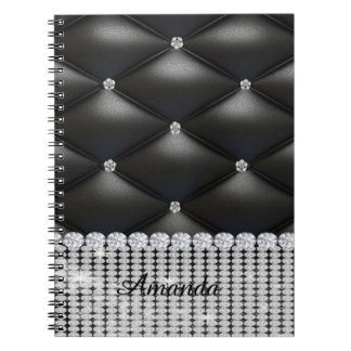 silver glitter black  monogram  notebook