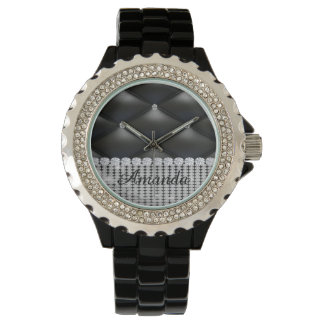  silver glitter black monogram  watch