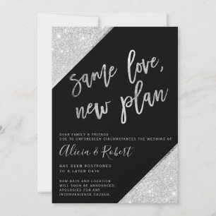 Silver glitter black new plan postponed save the date