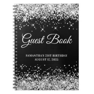 Silver Glitter Black Ombre 21st Birthday Guestbook Notebook