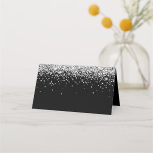 Silver Glitter Black Place Card