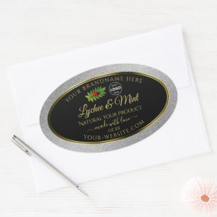 Silver Glitter Black Product Labels Ladybug Logo