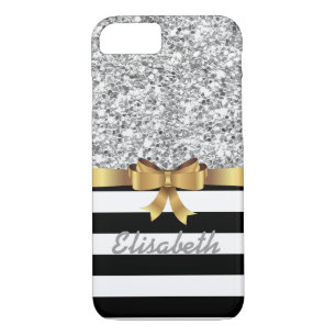 SILVER GLITTER BLACK stripe GOLD BOW MONOGRAM Case-Mate iPhone Case
