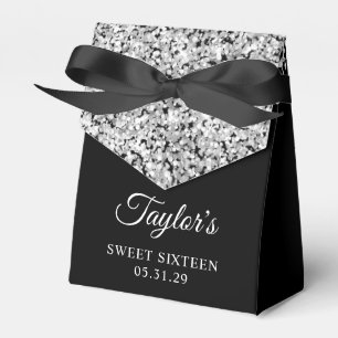Silver Glitter Black Sweet Sixteen Favor Box