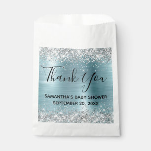 Silver Glitter Blue Foil Baby Shower Thank You Favour Bag