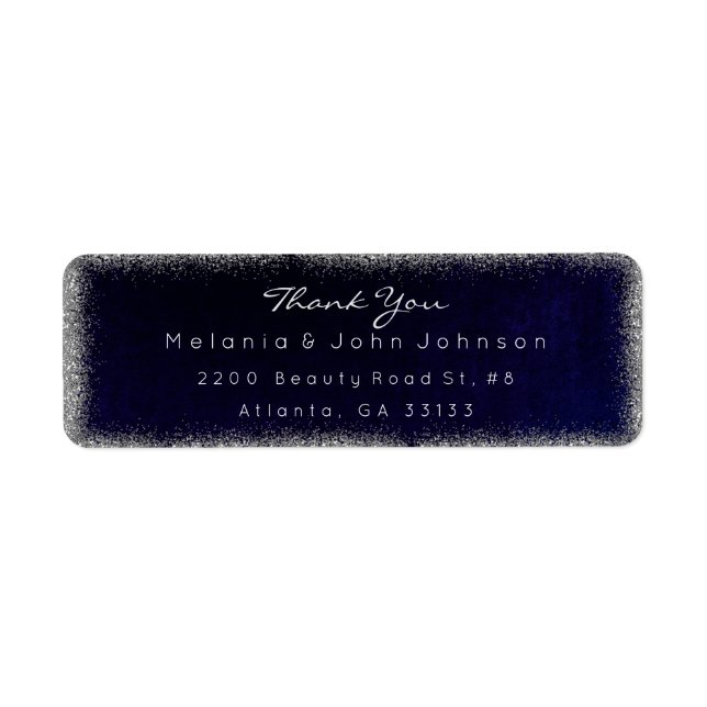 Silver Glitter Blue Navy Thank You RSVP Delicate (Front)