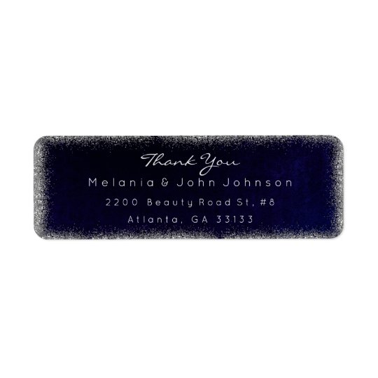 Silver Glitter Blue Navy Thank You RSVP Delicate Return Address Label