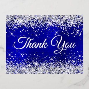 Silver Glitter Blue Ombre 21st Birthday Thank You Foil Invitation Postcard