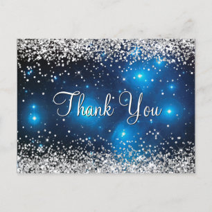 Silver Glitter Blue Pleiades Celestial Thank You Postcard