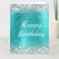 Silver Glitter Blue Turquoise Big Happy Birthday