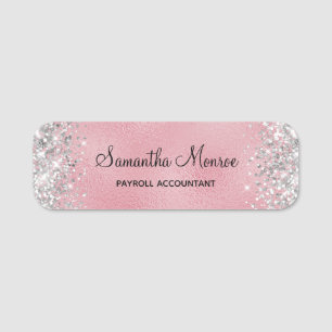 Silver Glitter Blush and Pink Foil Title Name Tag