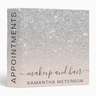 Silver glitter blush makeup hair salon appointment binder