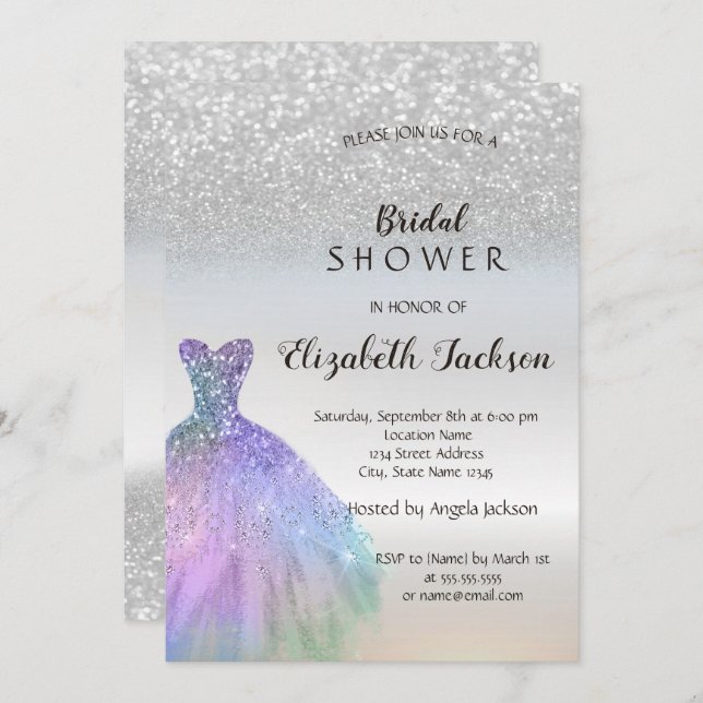 Silver Glitter Bokeh,Chic Dress Bridal Shower Invitation (Front/Back)