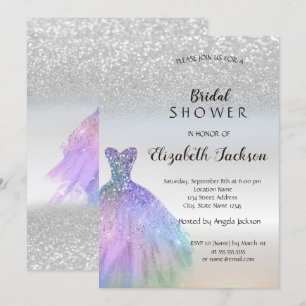 Silver Glitter Bokeh,Chic Dress Bridal Shower Invitation