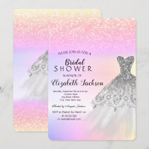 Silver Glitter Bokeh  Dress Ombre Bridal Shower  Invitation