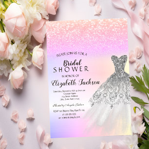 Silver Glitter Bokeh  Dress Ombre Bridal Shower  Invitation