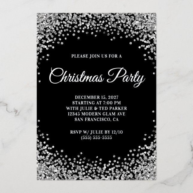 Silver Glitter Border Black Christmas Party (Front)