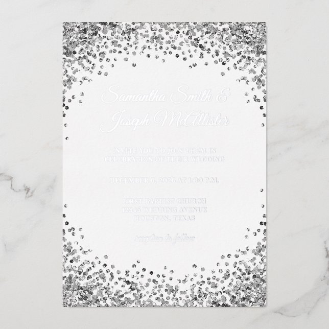 Silver Glitter Border Black Wedding (Front)