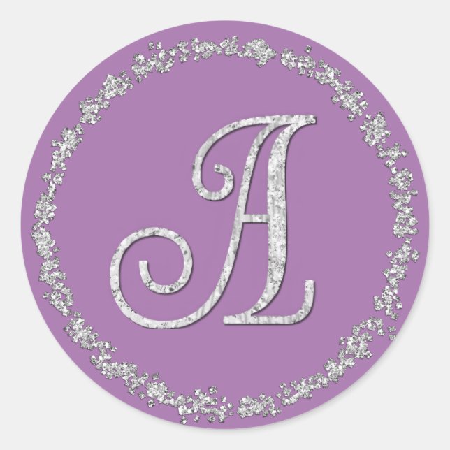 Silver Glitter Border Monogram 3 Any Colour Classic Round Sticker (Front)