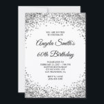 Silver Glitter Border White 60th Birthday Invitation<br><div class="desc">A glamourous monogrammed 60th Birthday invitation for her. 
Faux shiny silver grey glitter against solid white or the background colour of your choice. 
All the glitter elements in this modern girly design are digital graphics that print like a photo.</div>