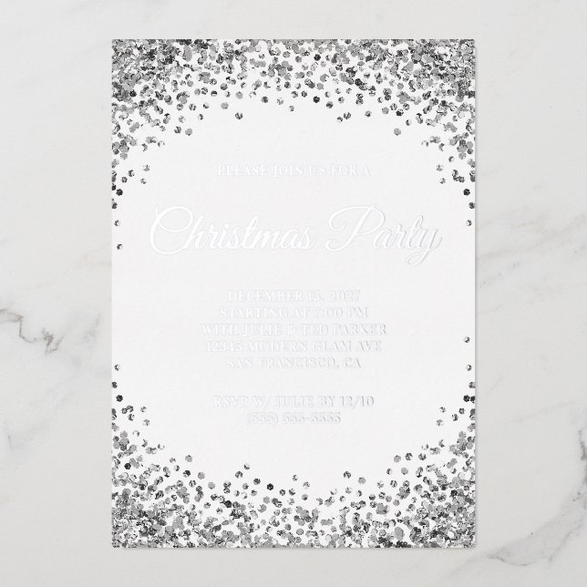 Silver Glitter Border White Christmas Party (Front)