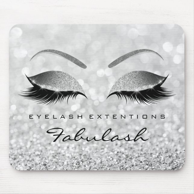 Silver Glitter Branding Beauty Studio Lashes Grey Mouse Pad (Front)