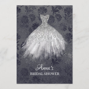 *~* Silver Glitter Bridal Dress Bridal Gown Shower Invitation