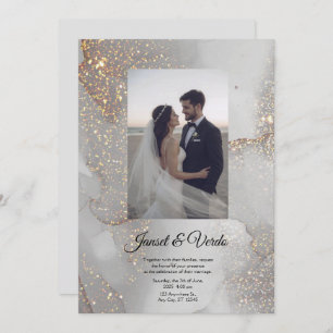 Silver Glitter Bride and Groom Wedding Invitation