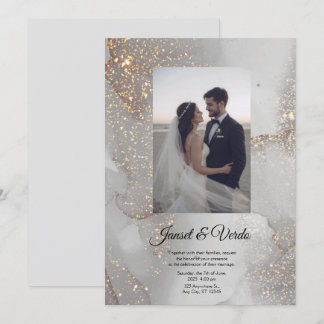 Silver Glitter Bride and Groom Wedding Invitation