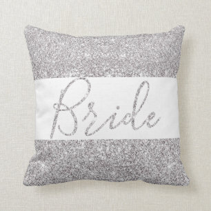 Silver Glitter Bride Elegant Wedding Throw Pillow