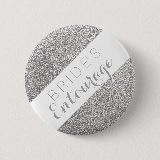 Silver glitter bride's entourage bridesmaid button (Front)